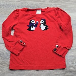 Gymboree 4 4T Red Penguin Long Sleeve Shirt Winter Holiday